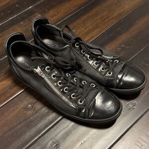 Louis Vuitton Black Leather Low-Top Sneakers with Side Zip Accent
